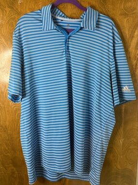 adidas Men’s Light Blue & White Striped Polo